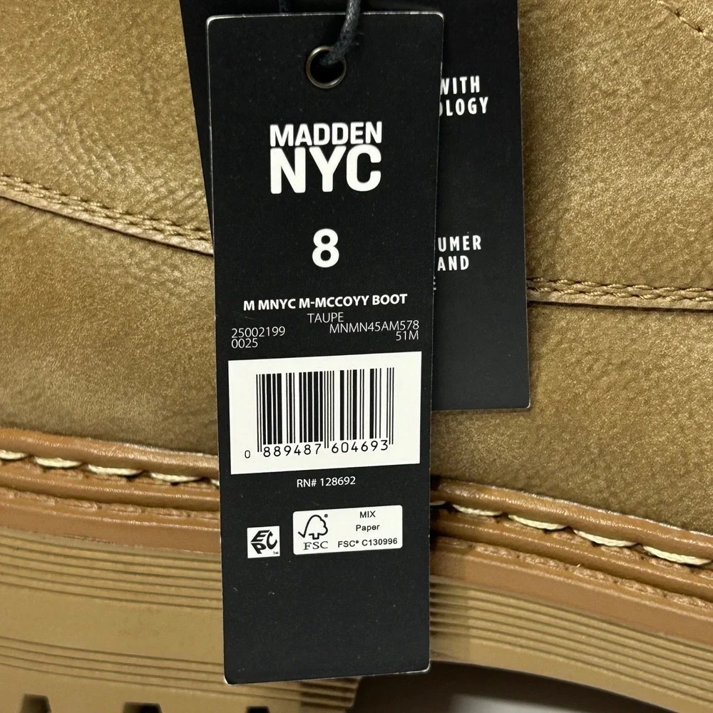 Madden NYC Mens MCCOYY Combat Boots Taupe Brown Lug Sole Zip Up Size 8 NEW‎